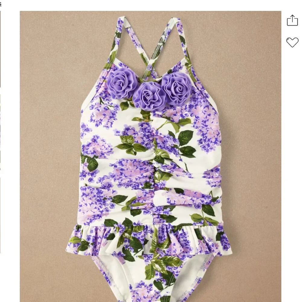GYMBOREE Girl's Floral‎ Ruffle One Piece Splish Splash Swimsuit size 8